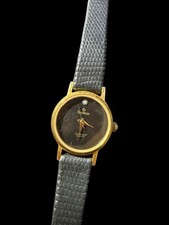 Armitron Diamond Quartz Women's Watch Gold Tone Case Black Leather Lizard Strap