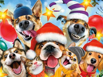 - Selfies Christmas - Cats and Dogs - 550 Piece Jigsaw Puzzle