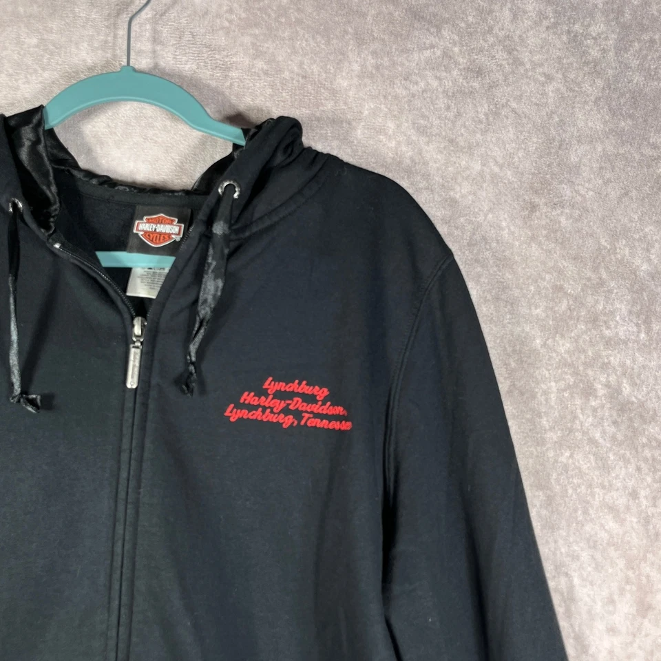 Harley Davidson Hoodie Sweatshirt Womens Large Black Full Zip Sequins Biker  - Image 3 of 4