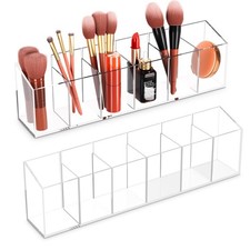 Acrylic 6-Compartment Makeup Organizer 2PCS Transparent Plastic Brush Holder