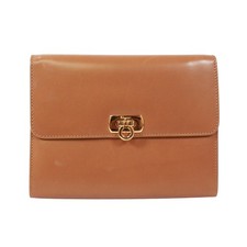 Salvatore Ferragamo Gancini with mirror Pouch Brown Leather 222038