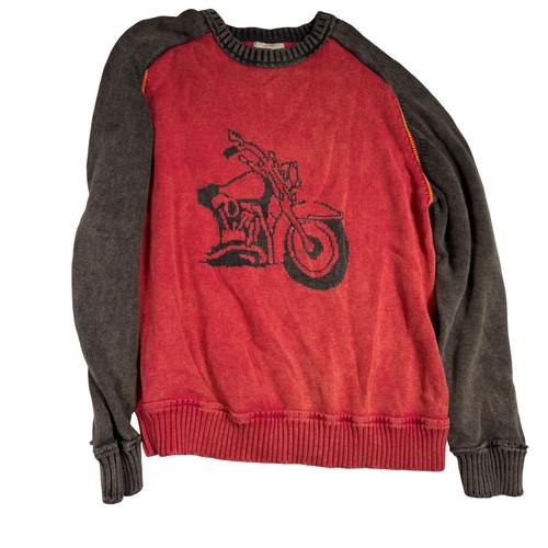 Nick Danger Mens XL Red Motorcycle Graphic Cotton Knit Sweater Y2K Skater