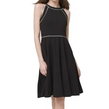 White House Black Market Dress Size 12 Black Sleeveless Fit Flare Party pockets