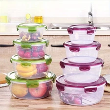 4 x Food Storage Box Plastic Clear Container Set with Lids Kitchen Organiser new