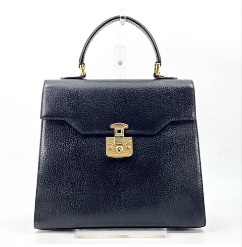 Authentic Gucci Ladylock Black Leather Handbag 25cm x 29cm with Gold Hardware