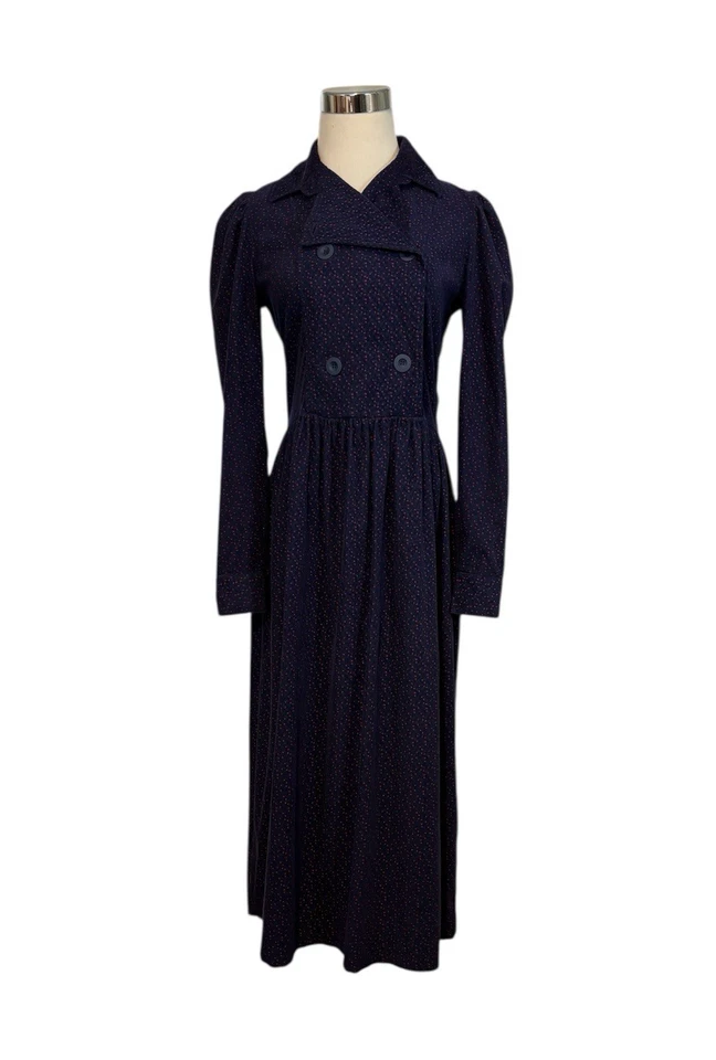 Vestido midi de pana 100 % algodón estampado floral púrpura Laura Ashley (S) años 70 de colección Foto 2 de 4