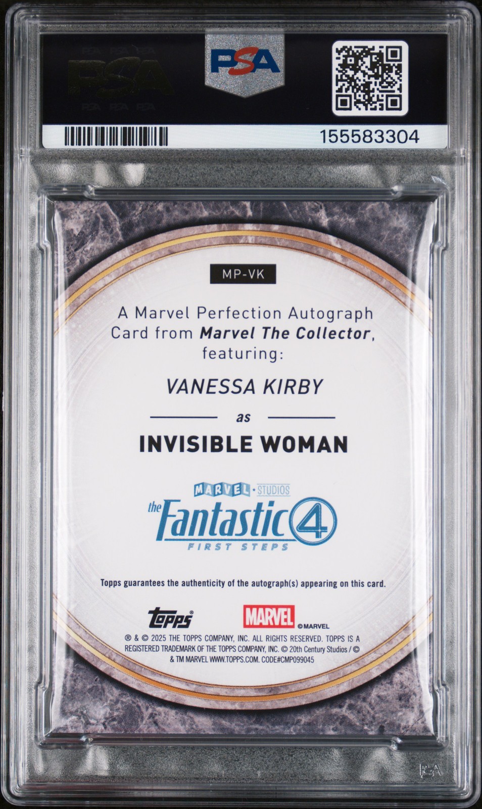 2025 TOPPS MARVEL AUTO PURPLE INVISIBLE WOMAN/VANESSA KIRBY 11/15 PSA 8 AUTO 10 view 2