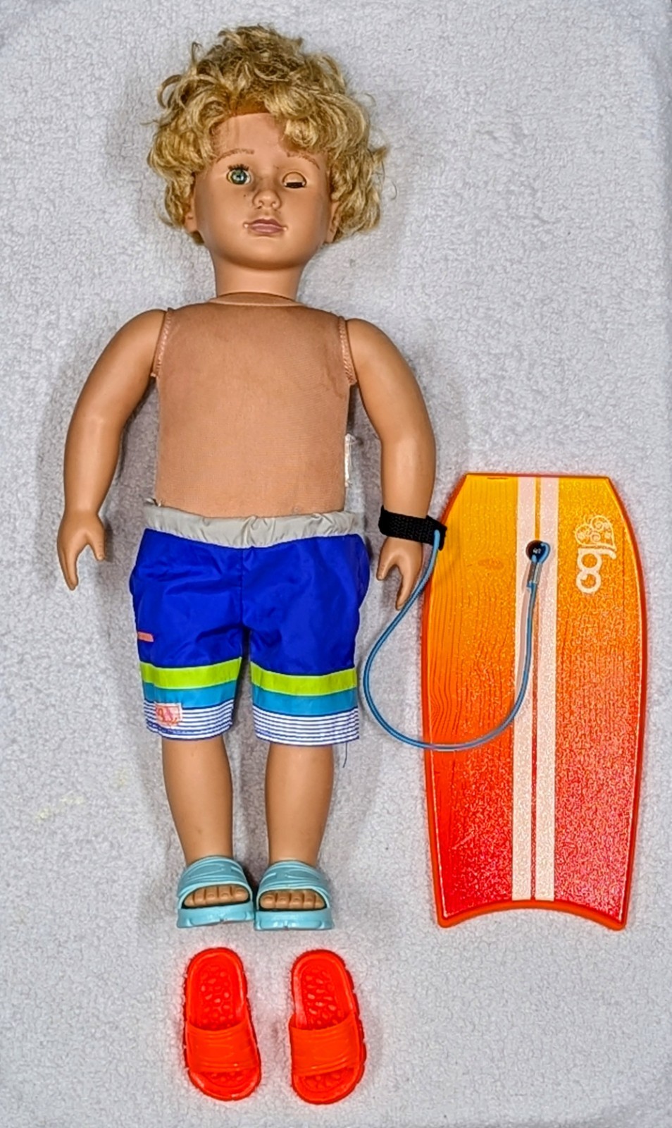 Our Generation Gabe Blonde Boy Doll with Outfit, Sandals, and Bodyboard