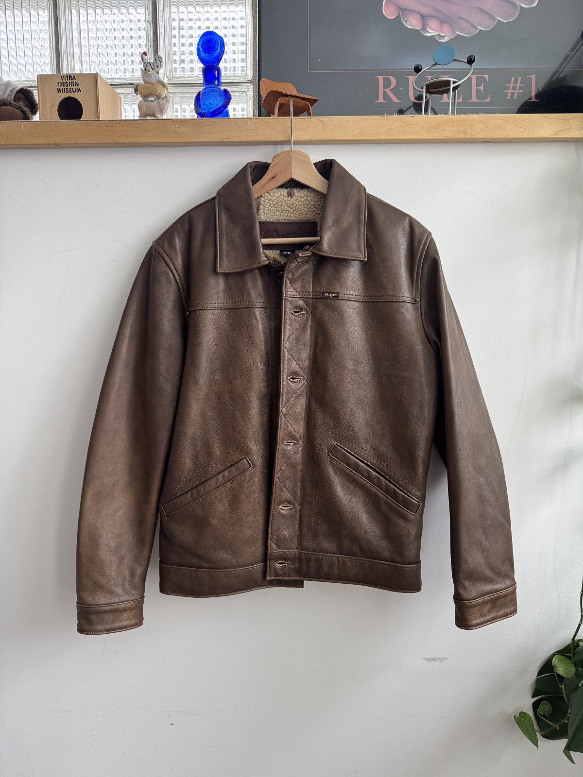 Wrangler Sherpa Leather Jacket Size M Fits S