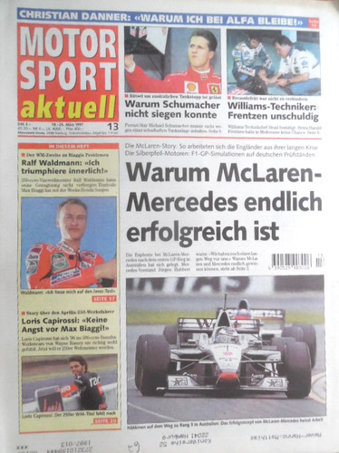MOTOR SPORT aktuell 13 - 1997 * 18.-25.3. McLaren-Mercedes F1 Waldmann Capirossi