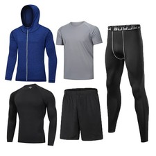 5Pcs Men's Compression Pants Shirt Top Long Sleeve Jacket Athletic Sets Gym C...