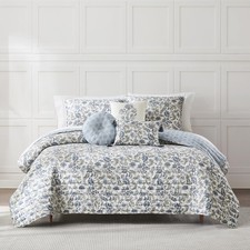 Lush Decor Lillian Block Print Reversible Quilt 6 Piece Set Full/Queen Blue ...
