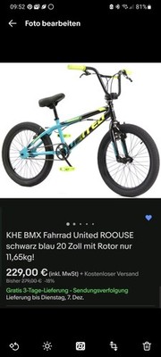 KHE BMX Fahrrad United ROOUSE schwarz blau 20 Zoll mit Rotor nur 11,65kg!