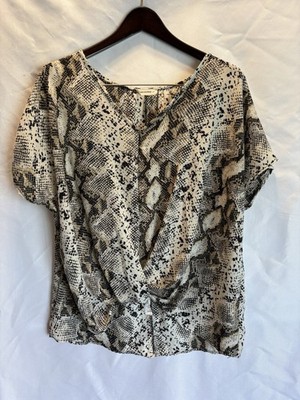 ee:awsome Python ruched front top M flowy short sleeve Made in USA 218