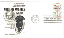 1967 FDC 25TH ANNIVERSARY VOICE OF AMERICA BROADCASTING SERVICE FLEETWOOD CACHET