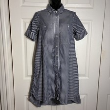 Everlane Daytripper Shirt Dress Women XXS Blue White Striped 100% Cotton Hi Low
