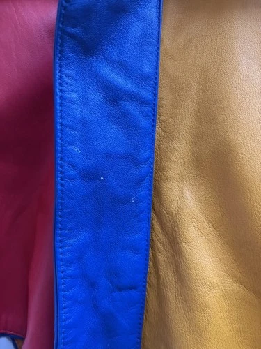 Men’s Leather Multicolor Colorblock Mercedes Logo Full Zip Jacket L image 9