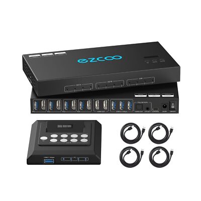 4K@60Hz HDMI 2.0 KVM Switch 4x1 for 4PC Share 2 Displays and 4 USB 3.0 Ports ...