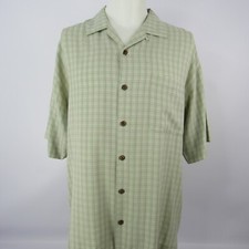 Tommy Bahama Men's Large Silk Checked Camp Shirt Beige Casual Short Sleeve