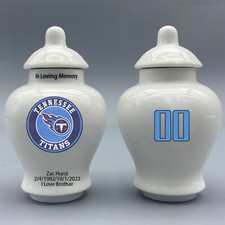 Ceramic Football Urn   Tennessee Titans Theme, Custom Text  Number