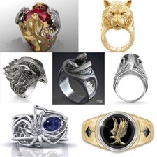 20Pcs Wholesale Lots Men Ring Retro Hip Hop Punk Tiger Jewelry Animal Leopard