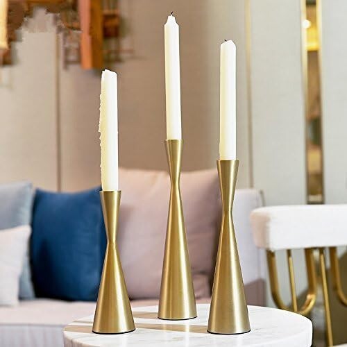 Juego de 3 Candelabros Cónicos de Metal Dorado de Latón, De Colección y... - Imagen 5 de 10