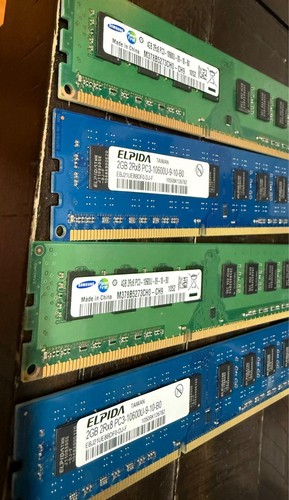 12gb - 2 Elpida 2GB and 2 Samsung 4gb PC3-10600U-9-10-B0 - 4 sticks total - Picture 2 of 2