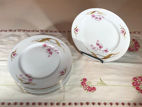 Vintage Eschenbach Pink Flowers/Brown Leaves Salad Plates, Set of 8, Bavaria - Picture 6 of 9