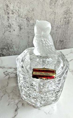 Vintage small glass OWL lid two piece crystal box owl has chip on ear bird