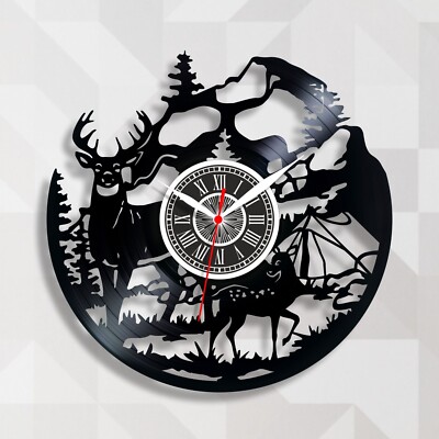 Camping clock Forest nature art Nature Vinyl clock Animals in forest Gift 