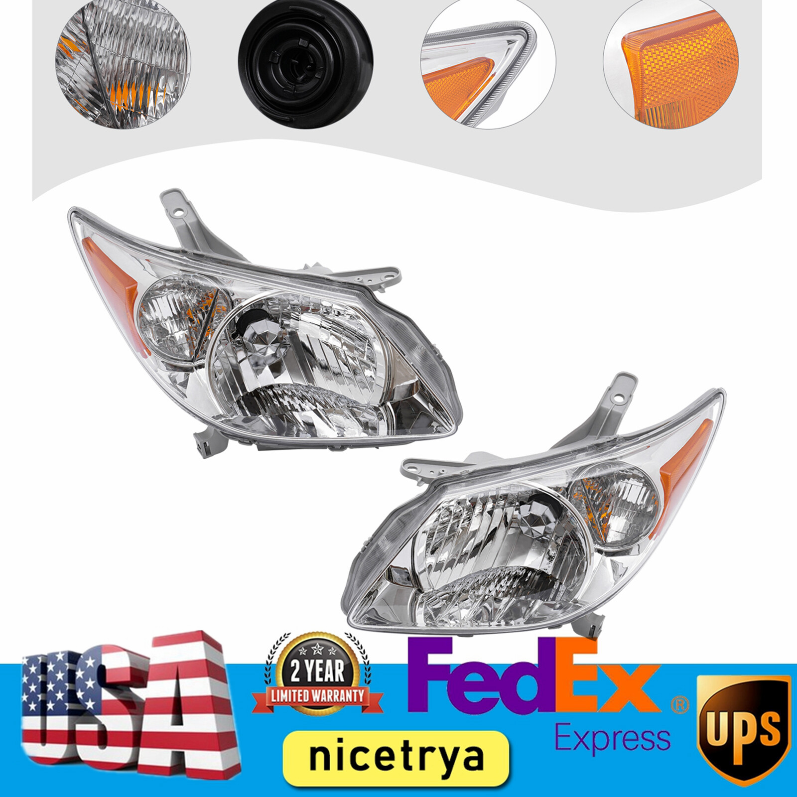 For Pontiac Vibe 2005 2006 2007 2008 Pair of Halogen Headlight Headlamp LH & RH