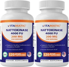 Vitamatic 2 Packs Nattokinase Supplement 4,000 FU Servings, 120 Delayed Released