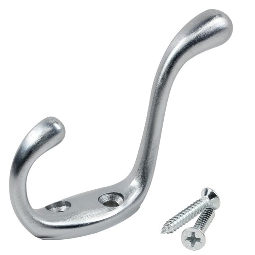 Rok Heavy Duty Brushed Chrome Home Wall Closet Towel Coat Double Hook Hanger - 第 1/5 張圖片