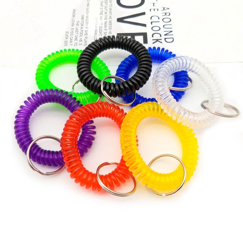 50pcs Mixed Wrist Coil Keychains Stretch Wristband Key Ring for