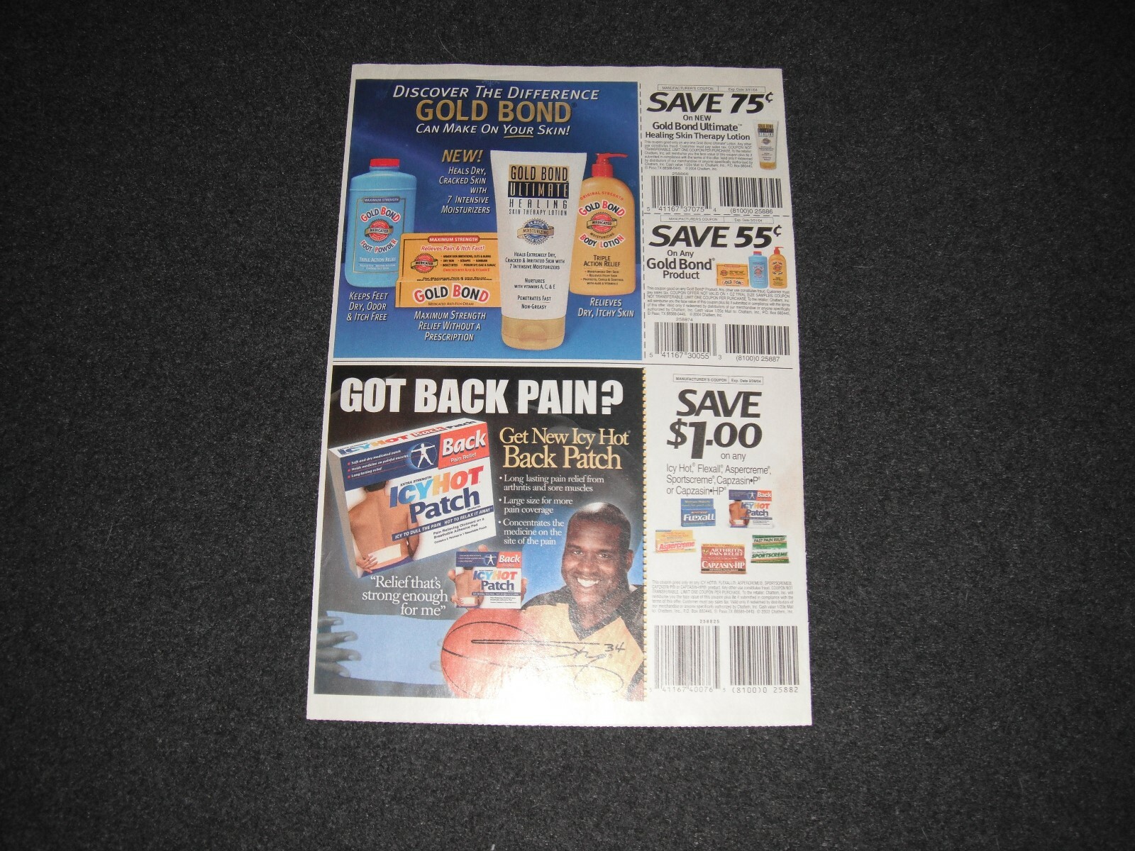 2004 Shaquille O'Neal Shaq Unused Coupon Sheet Icy Hot Patch | eBay