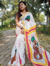 "Exclusive Handwoven KERALA COTTON Saree  Unique Stylish Drape"