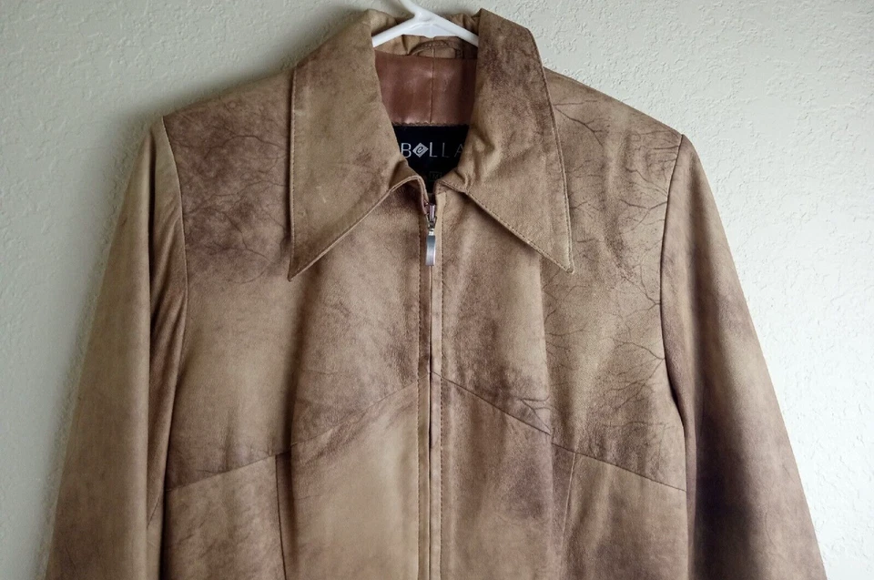 Chaqueta BELLA Mujer Marrón Cuero Genuino Cremallera Frontal Talla M Foto 2 de 4