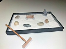 Desktop Zen Sand Garden with Rake, Rocks, Bridge and Figure