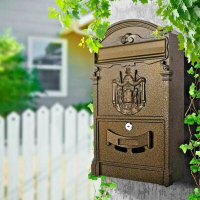 Retro Style Mailbox Outdoor Lockable Large Secure Mail Letter Post Box Metal NEW