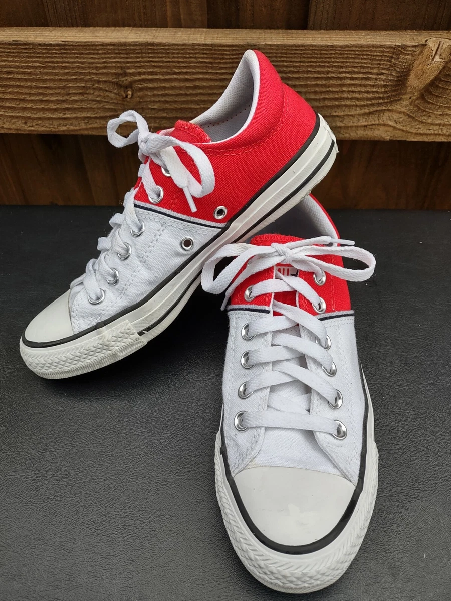 Converse All Star Low Sneakers White Shoe With Red Heel Blue Trim