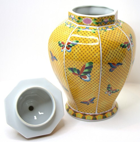 Yellow Butterfly Hand Painted Porcelain Ginger Jar 12" Takahashi Cloisonne Gold - Bild 14 von 16