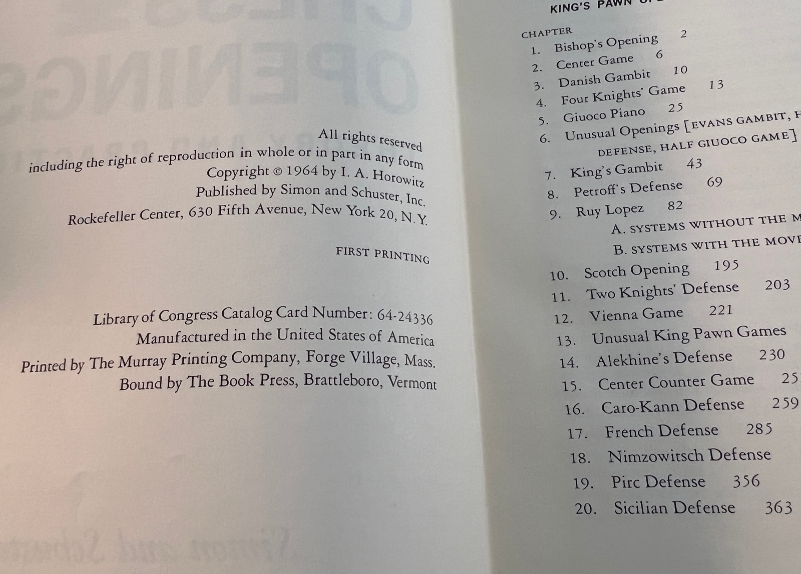 Chess Openings Theory Practice I.A. Horowitz SIGNED 1964 1st Printing ...