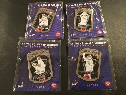 LOT OF (4) L A DODGERS CY YOUNG WINNER PINS (KOUFAX/VALENZUELA/HERSHISER/GAGNE)