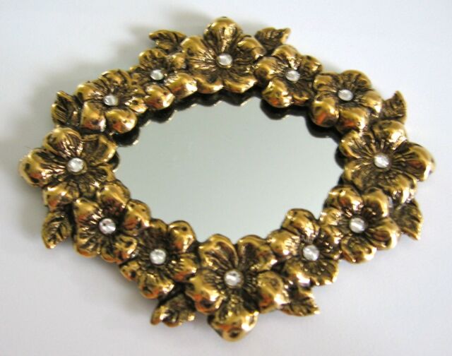 dollhouse doll house miniature FANCY BRASS WALL MIRROR FLOWERS dollhouse doll house miniature FANCY BRASS WALL MIRROR FLOWERS