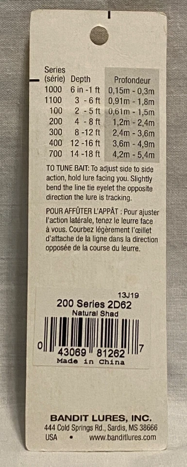 Pre Pradco 2D62 Bandit 200 Crankbait Fishing Lure Natural Shad - Vintage - NIP - Image 2 of 2