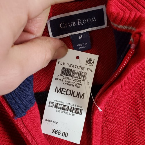 Club Room Cable Knit Quarter Zip Sweater Mens Sz Medium Red NEW NWT - Picture 6 of 9