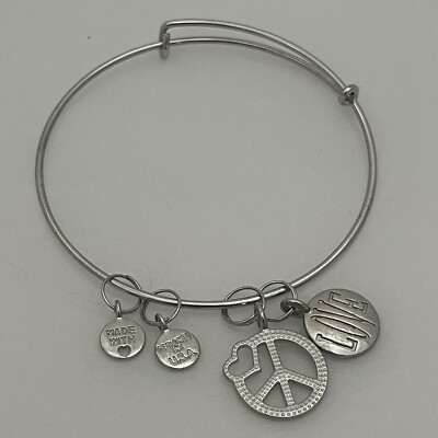 Silver Metal Peace Sign Love Bangle Bracelet Unbranded