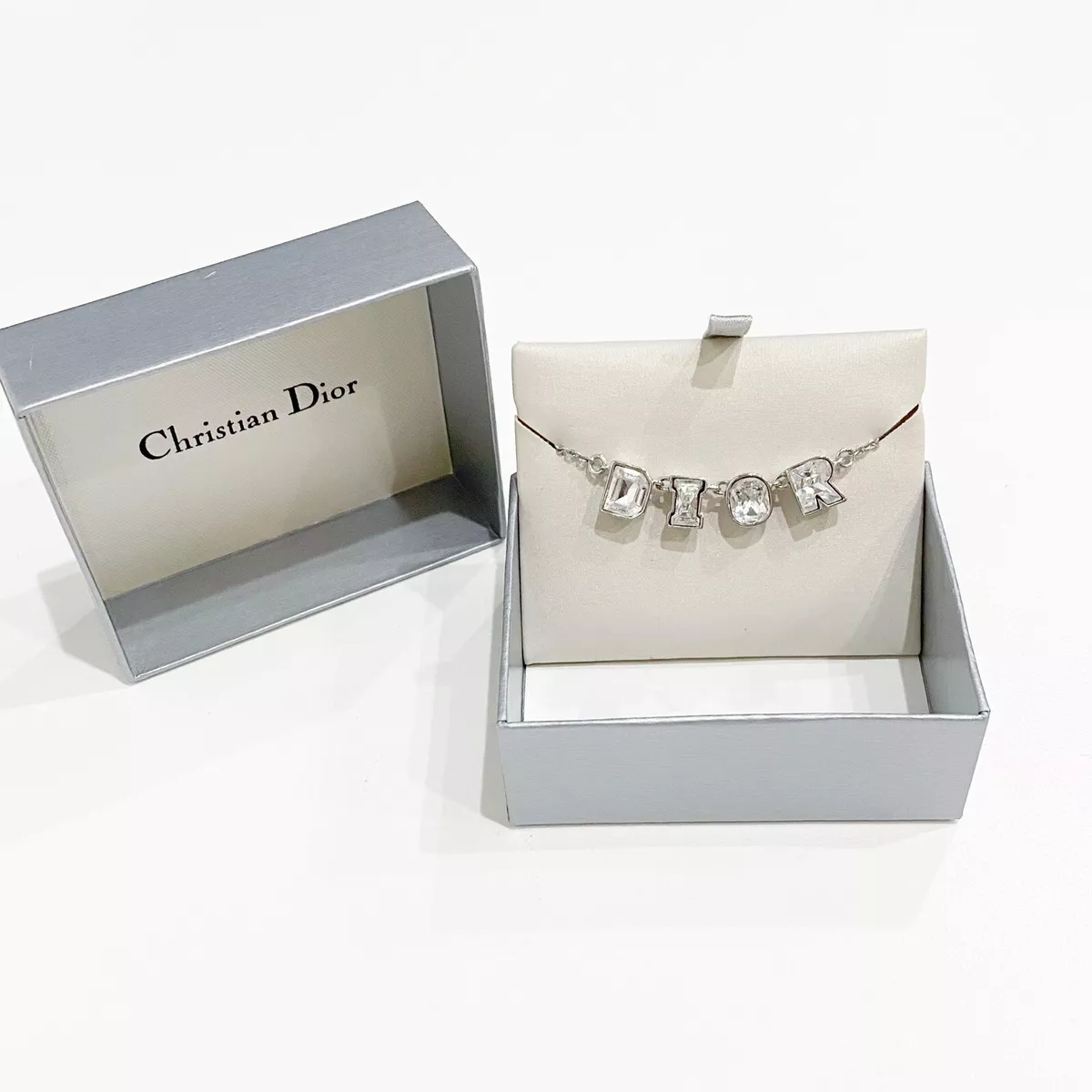 DIOR GALLIANO Necklace Silver Crystal Choker Logo Block Vintage