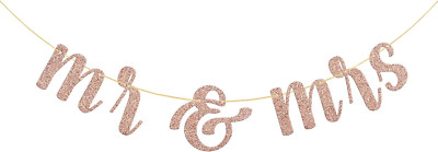 Rose Gold Glitter Mr & Mrs Banner/Bridal Shower Engagement Perfect Wedding Party