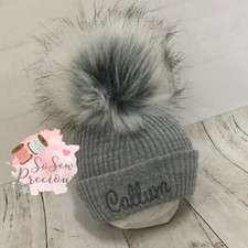 Personalised baby Pom Pom Bobble Hat, choice of colour